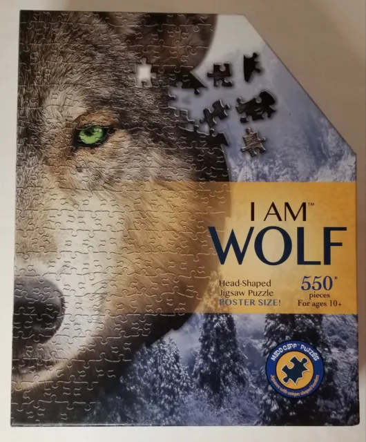 “I AM WOLF” Madd Capp 550 Pc Jigsaw Puzzle WOLF HEAD-SHAPED PUZZLE (Ages 10+)