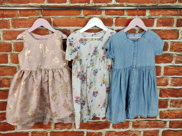 Girls Bundle Age 3-4 Years 100% H&M Pretty Party Dress Set Denim Floral 104Cm