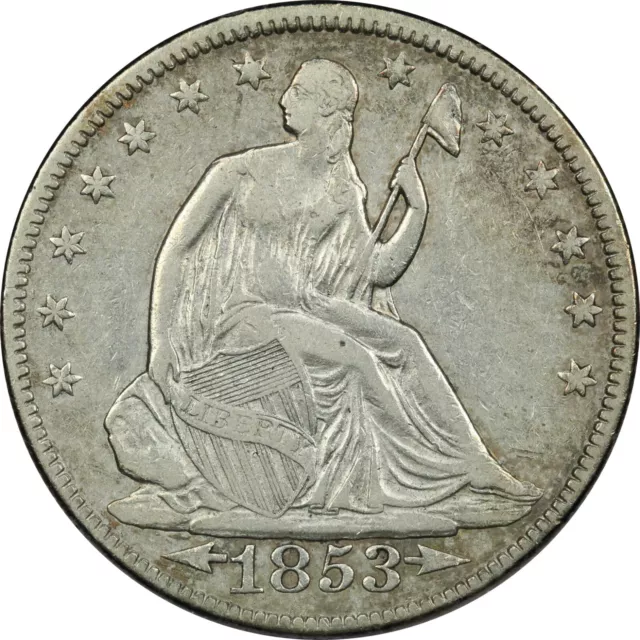 1853 Arrows & Rays Seated Liberty Half Dollar 50C, Very Fine VF