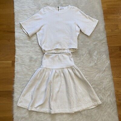 Unlabel Girls 2 Piece Outfit Set White Ribbed Modest Size 12-14