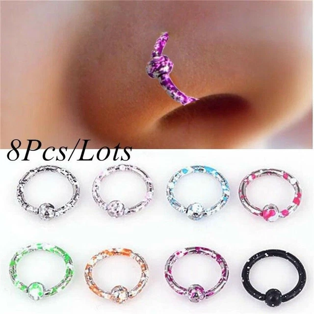 8* Nose Open Hoop Sleeper Ring Earring Lip Body Piercing Stainless Steel Jewelry