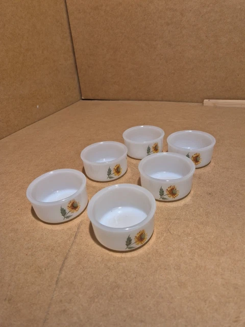6 Ramequins Vintage Arcopal France – Motif Pommes Et Pommiers – Verre Blanc 8 Cm