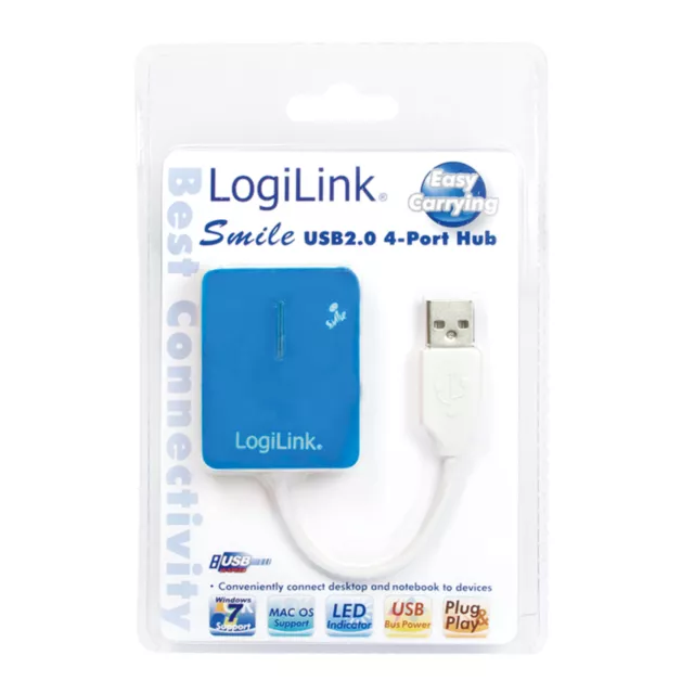 LogiLink USB 2.0 Hub Smile 4 Port Anschlüsse Blau max 480 MBit/s UA0136 NEU OVP 3