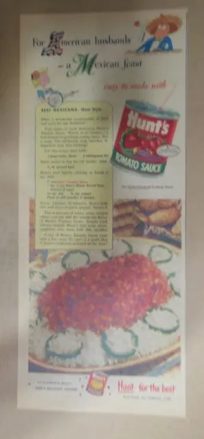 Hunt's Tomato Sauce Ad: Beef Mexicana Recipe from 1952 Size: 7.5 x 12 inches