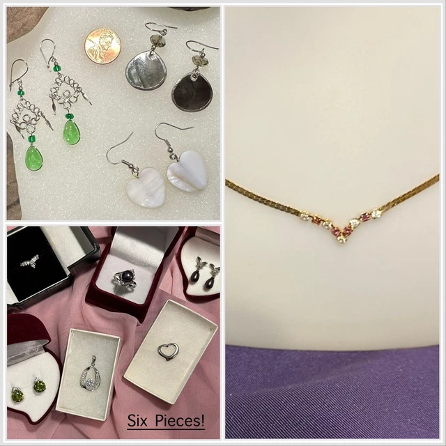 11pc Fashion / Costume Mixed Jewelry Lot Genuine Stones Earrings Rings Pendants