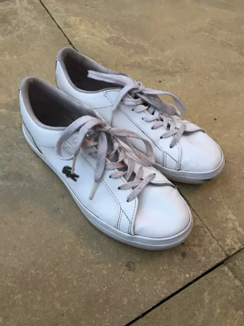 WOMENS LACOSTE WHITE Leather UK Size 3 Lace up Casual Trainers