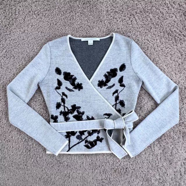 DIANE VON FURSTENBERG Ivory Floral Wool Blend Knit Wrap Sweater Womens P Classic