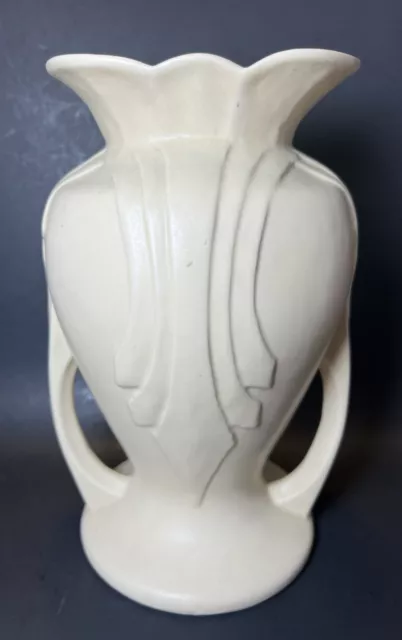 Vintage Hull Pottery Granada Off White Art Deco Flower Vase 2 Handles USA 49-9
