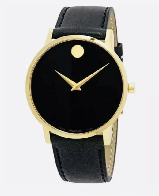Nuovissimo Orologio da uomo Movado Museo classico quadrante nero in pelle nera 0607314