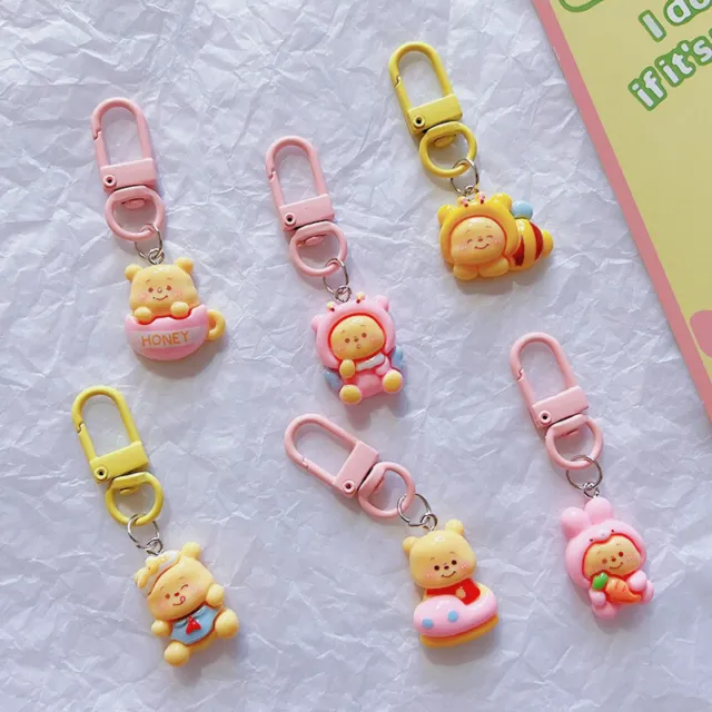 Cute Honeybee Pooh Bear Keychain Kawaii Cartoon Bag Resin Key Chain PendaYB
