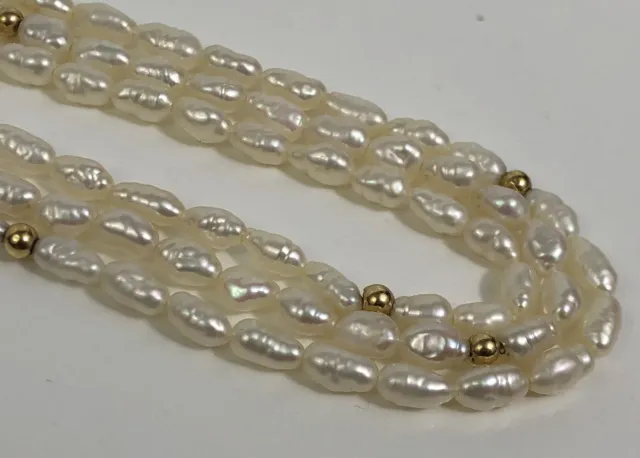 Vtg JCP Triple Strand Freshwater Pearl Necklace 14K Fine Gold Clasp & Beads 25"