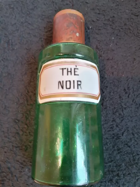 The Noir alte Apothekerflasche grün Porzelanbeschriftung Frankreich sehr selten