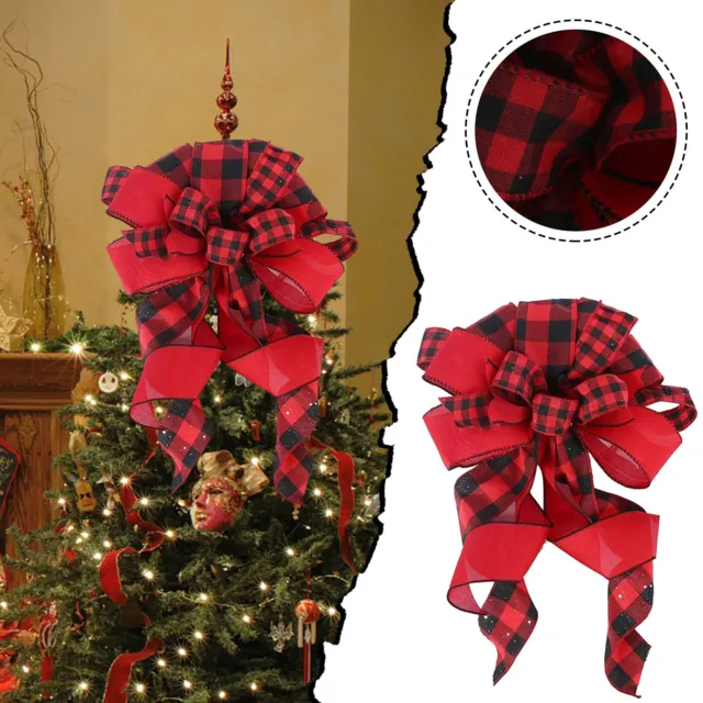 Christmas Tree Topper Bows  Buffalo Plaid Xmas Tree Topper Bow Ornaments For