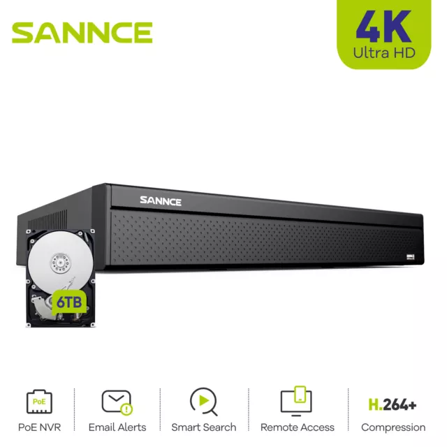 SANNCE 4K 16CH Security POE NVR 8MP IP Network Video Recorder AI Human Detection