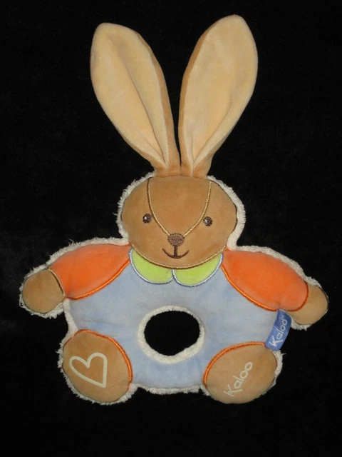Doudou Grelot Hochet Lapin marron blanc bleu orange Kaloo