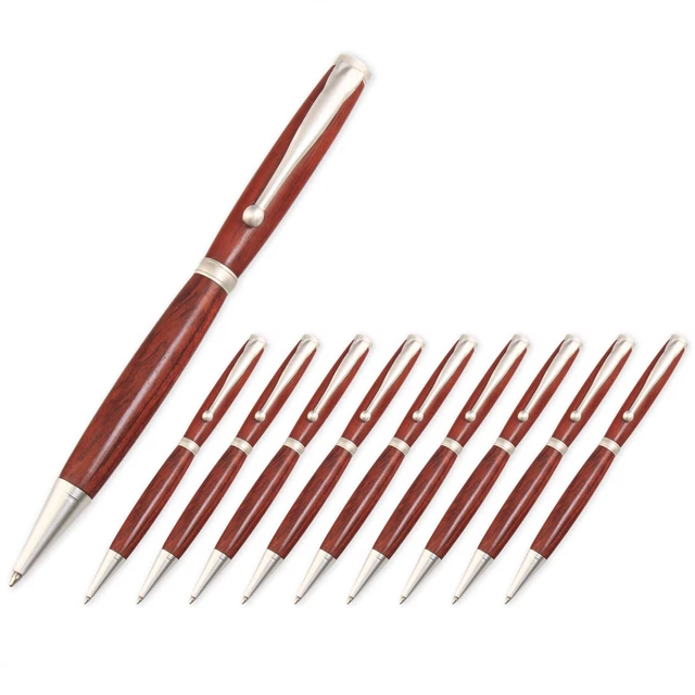 Kit de pluma elegante, acabado plateado satinado, paquete de 10, torneado en madera heredado