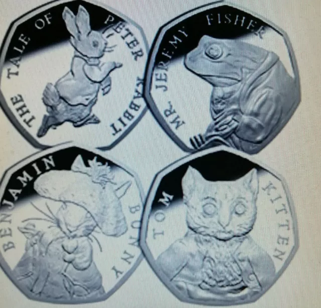 4 BEATRIX POTTER FULL SET OFF 2017 50p COIN'S RABBIT, BUNNY, FISHER, KITTEN