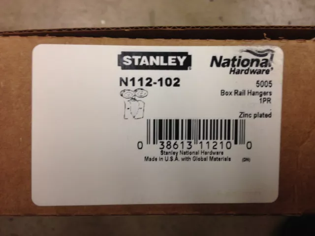 Stanley National N112-102 Box Rail Hangers 1 pr Barn Door Rollers Zinc 3