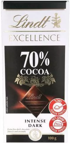 Lindt Excellence Chocolat noir intense 70 % cacao Min. Produit Casher 100g