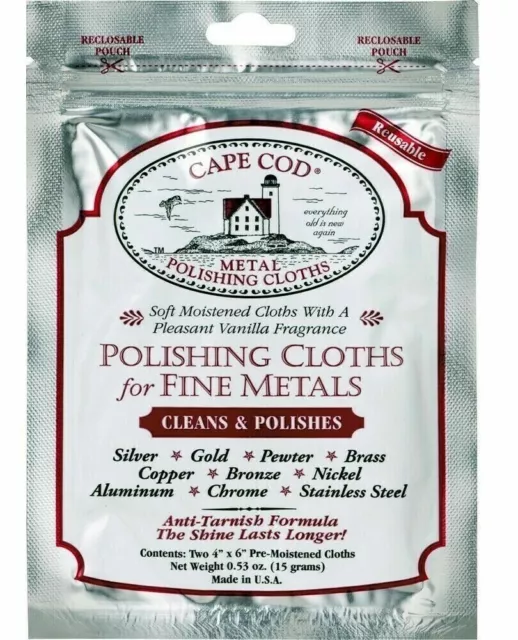 CAPE COD Metal Polishing Cleaning Cloths 2pc Cleaner Gold Silver Jewellery Watch