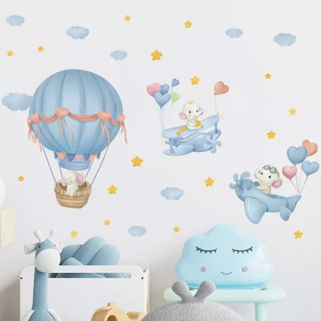 Bunter Baby Elefant Heißluftballon Wandaufkleber für Kinderzimmer