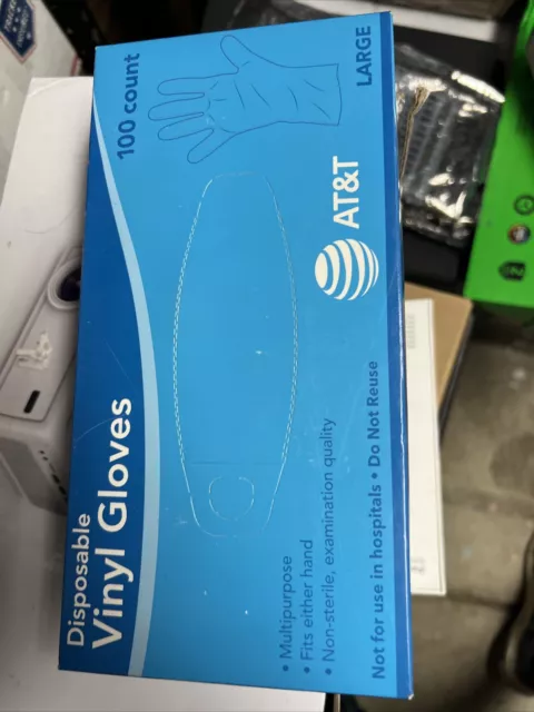 AT&T Disposable Vinyl Gloves (100 Count) - Large!! Free Shipping!! New!!