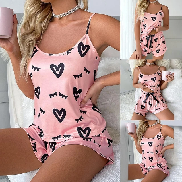 Set pigiami moda stampa amore alla moda pantaloncini e top lingerie sexy donna