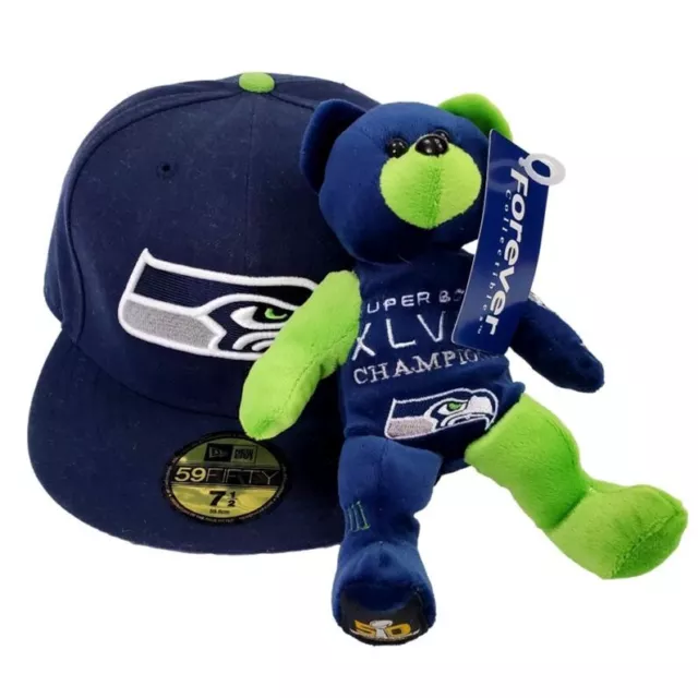 Seattle Seahawks Cap Hat Forever 7 1/2 Hat 59Fifty New Era 50th Super Ball XLV