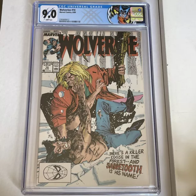 WOLVERINE issue 10 (1989) CGC Graded 9.2 NM- white pages - vs Sabertooth -Marvel