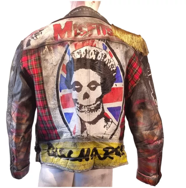 Vintage Leather Spiked Hand Painted Patches Punk Rock Bikers Jacket  All Sizes