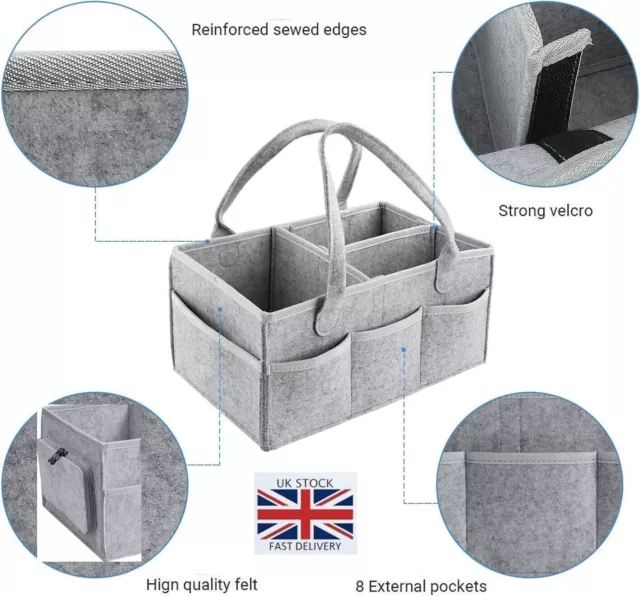 Strong Grey Baby Diaper Caddy Nursery Storage Bag and Nappy Organizer Container