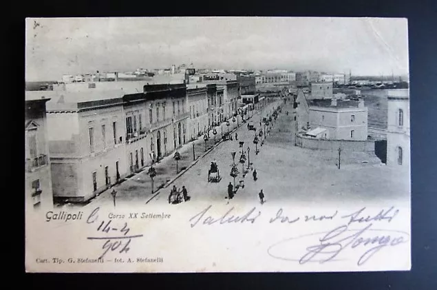 Cartolina originale animata viaggiata 1904 GALLIPOLI PUGLIA - Corso XX Settembre