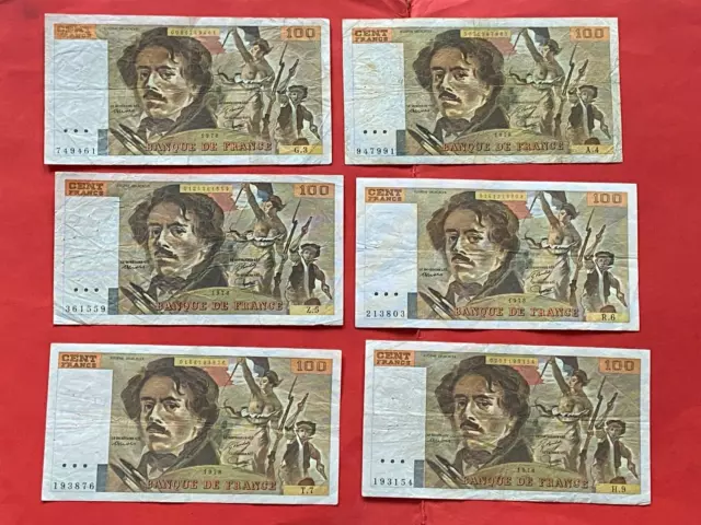 Bon Lot De 6 Billets 100 Franc Delacroix 1978