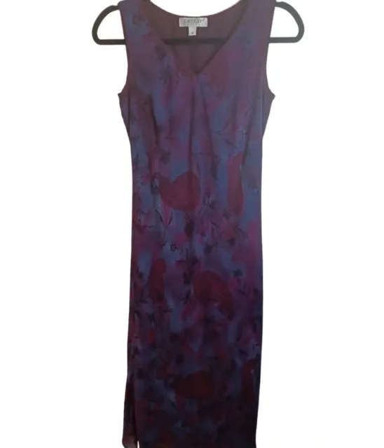 Karen Kane Sleeveless Long Dress Womens sz SM Petite Chiffon Floral Purple