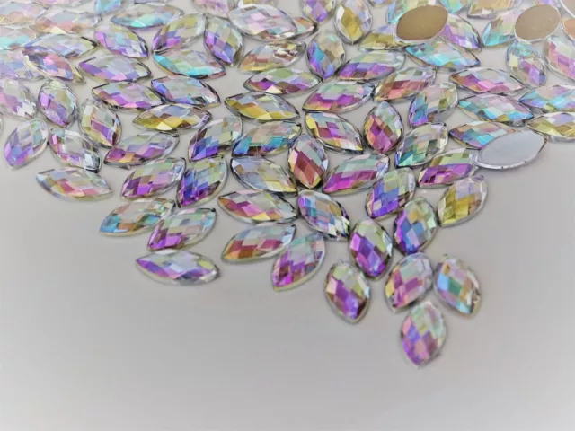 100 x 6x12mm CRYSTAL AB Horse Eye Strass Crystal Non-Hotfix Acrylic Rhinestones 3