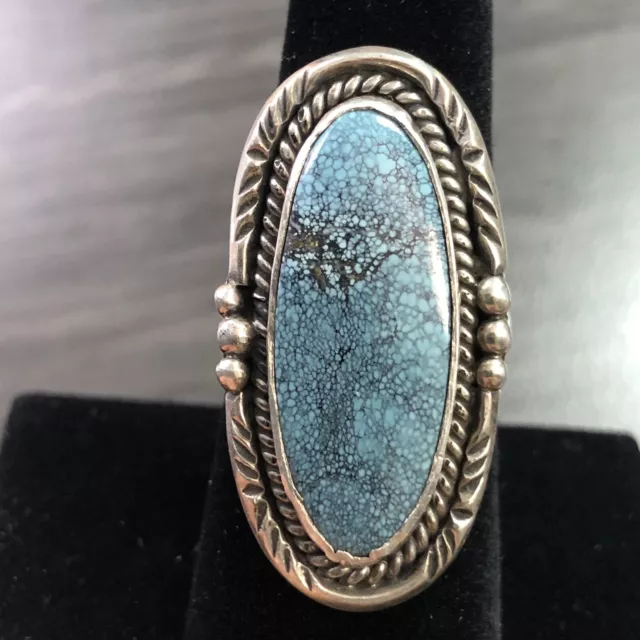 Navajo Turquoise & Sterling Ring - SIGNED - Vtg Native American Ring - Size 8
