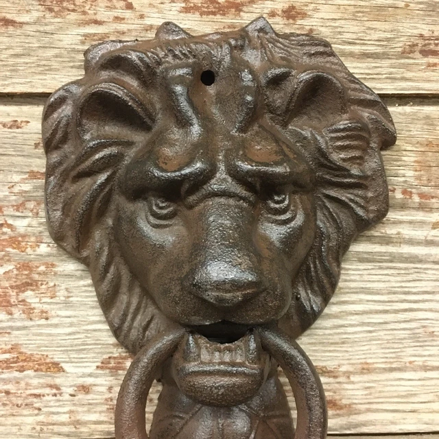 Large Cast Iron Antique Style Rustic LION HEAD Door Knocker Brown Finish 4