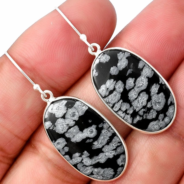 Natural Snow Flake Obsidian 925 Sterling Silver Earrings Jewelry E-1001
