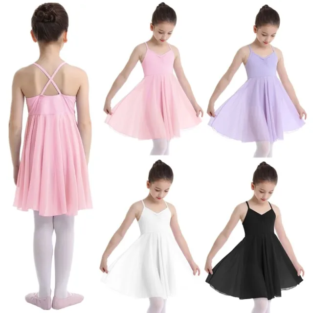 Kids Girls Spaghetti Strap Ballet Dance Leotard Dress Ballerina Dancing Costume
