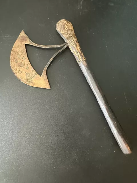 African Ritual Axe Bakuba With Engraved Copper Head