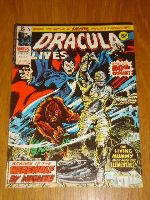 Dracula Lives #50 1975 October 4 British Horror Comic Mummy Werewolf Stock Image