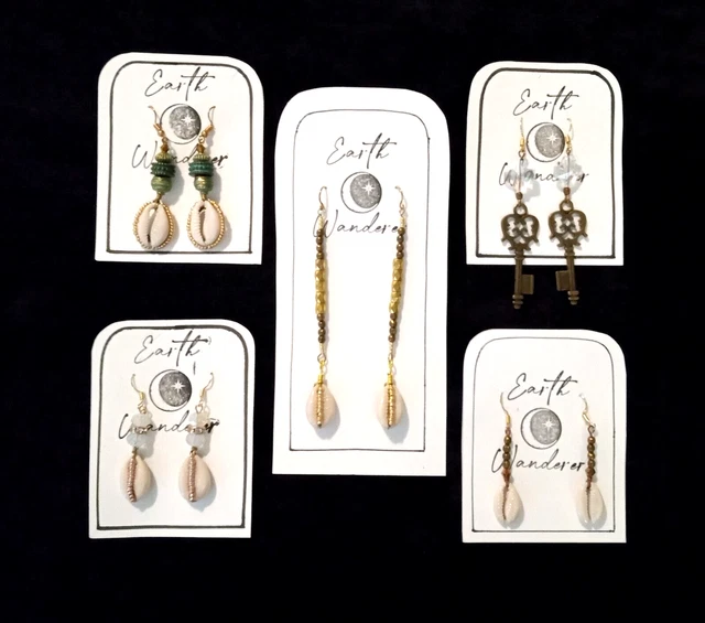 Artisan Beaded Boho Earrings Lot Gold Cowrie Shell