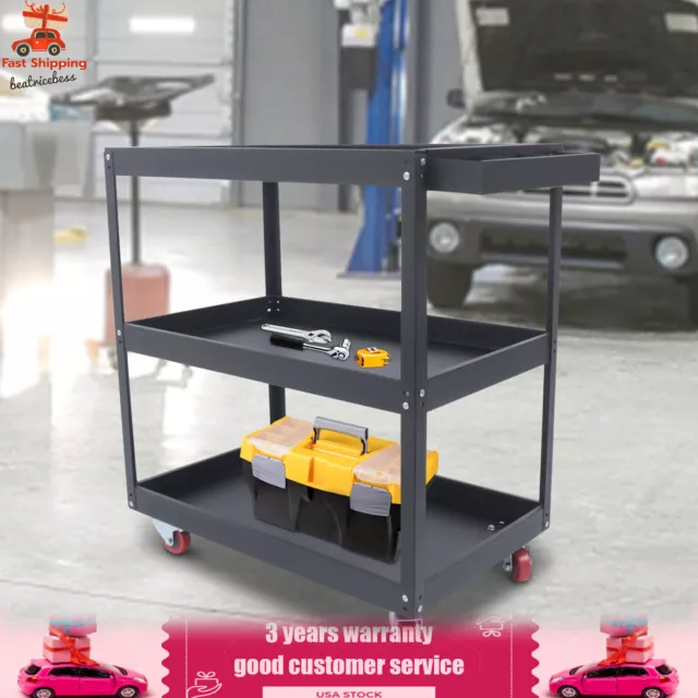 3-Tier Heavy Duty Rolling Utility Tool Cart Service Organizer Storage Trolley US