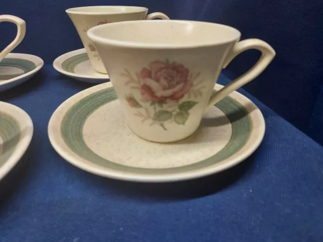 Vintage Canonsburg Pottery Blush Pink 4 Sets Cups/Saucers Retired Pattern 2