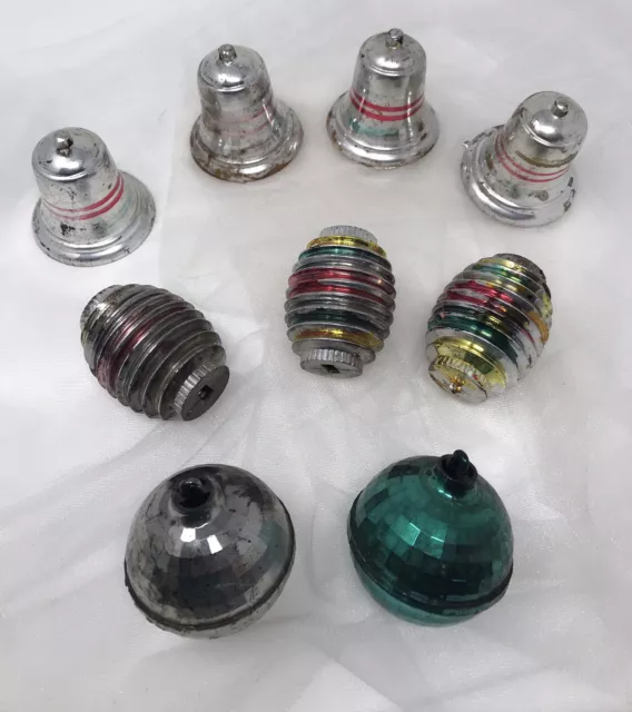 Vintage Lot of 11 Hard Plastic Striped Bell Christmas Ornaments