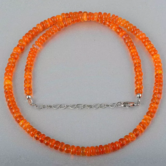 Top Qualität Orange Mexikanisches Opal Schlicht Rondell Perlen Kette 925 Silber 2