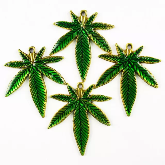 10Pcs 39x33x2mm Carved Brass Bronze Green Enamel Leaf Pendant Bead 31PJ