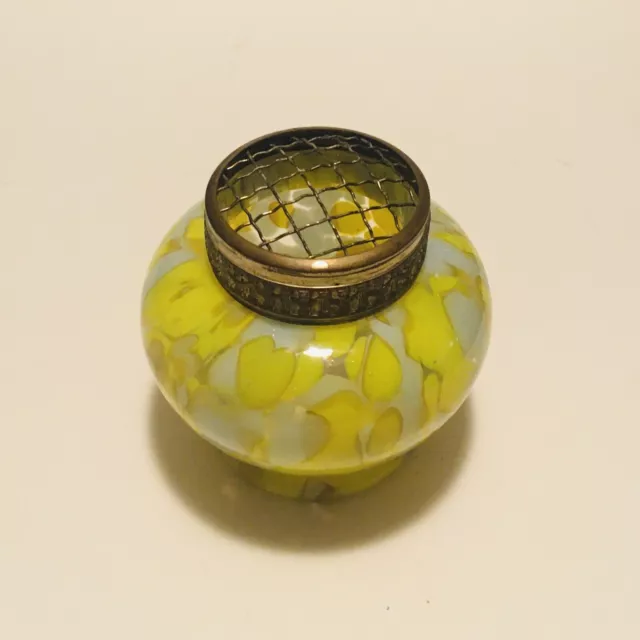 Art Deco Signed Czech Bohemian Cased Glass Posy Vase w Flower Frog Yellow Blue