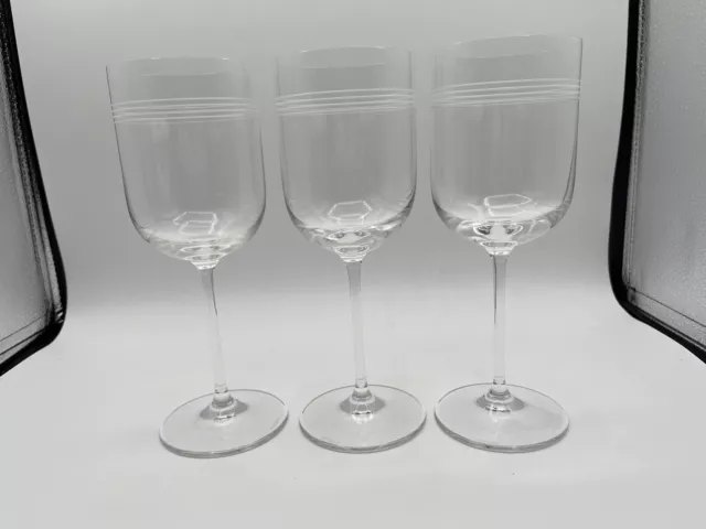 Marc Aurel Crystal Wine Glasses Loop 4 Etched Lines Stemware Water Goblet 9” T
