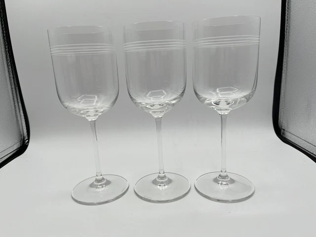 Marc Aurel Crystal Wine Glasses Loop 4 Etched Lines Stemware Water Goblet 9” T